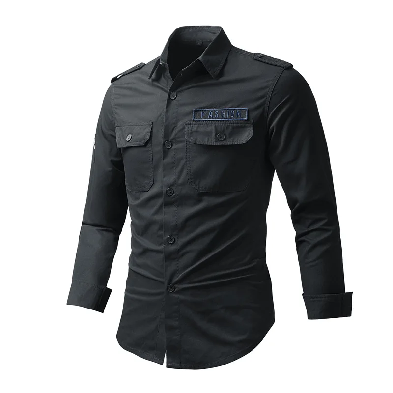 Mens Black Slim Fit Military Shirt Hot Sales