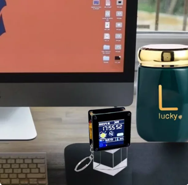 ESP32-C3 배터리 없는 데스크탑 장식품, 1.44인치 LCD 디스플레이, 휴대용 펜던트, LVGL 우주비행사 UI, ST7735 드라이버