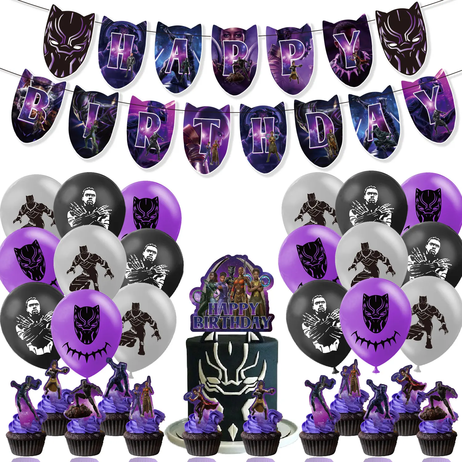Black-Panther-Party-Decoration-Balloon-Set-Kid-Birthday-Banner-Cake