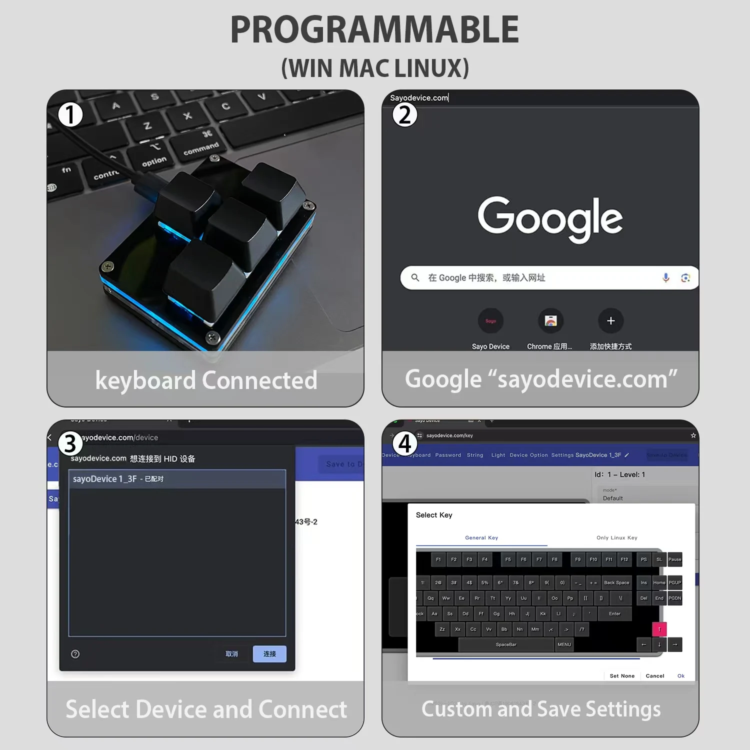 Compact 4-Key Programmable Mechanical Keypad with USB-C Connection