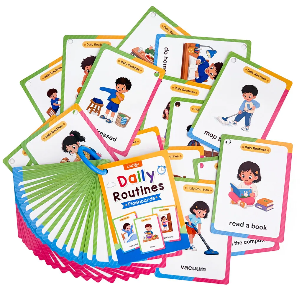 My Day Daily Routines English Flashcards for Kids Double-Sided Daily Life Vocabulary Parent-child Interaction Learning Cards