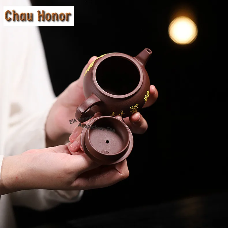 160ml Creative Yixing Purple Clay Teapots Famous Artists Handmade Round Drum Pot Raw Ore Mud Kettle Zisha Tea Set Tea Items Gift