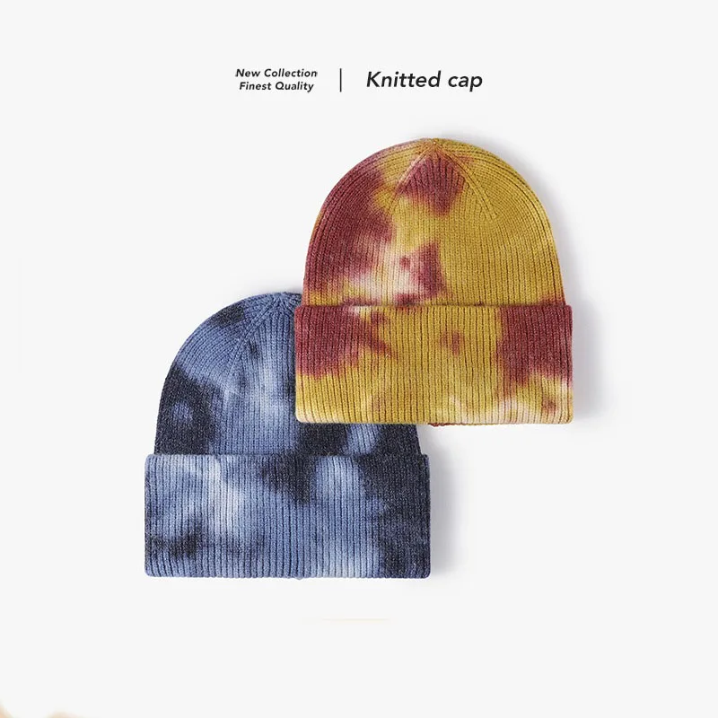

New Autumn Winter hip-hop Men Women Knitted Cap Personality tie-dye Street Cold Cap Fashion Outdoor Warm Ear Protection Wool Cap