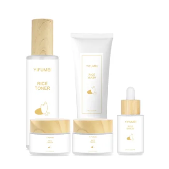 5Pcs/set Rice Skin Care Set Whitening Cream Serum Facial Cleanser Toner Cleaning Pores Firming Moisturizing Skincare Products - Thumbnail 8