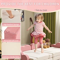 12-Piece Modular Kids Sofa All-Sponge Design Free Combination Pink-color & White Colorblock Corduroy Fabric 5
