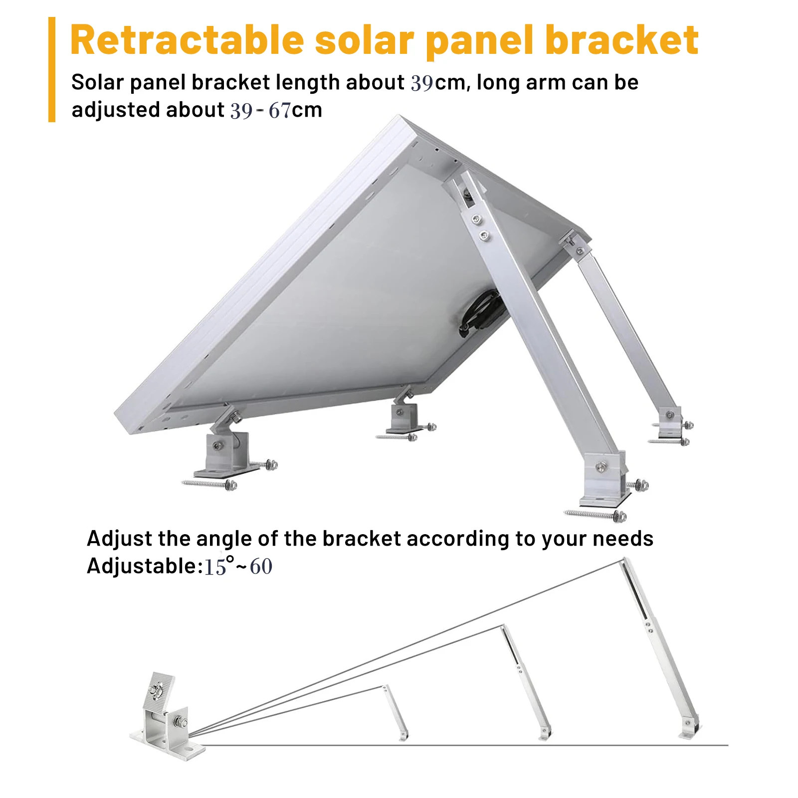 CP-SETUNO 26in Adjustable Solar Panel Tilt Mount Brackets Support up to 100W-500 Watt Solar Panel for Any Flat Surface Roof RV solar panel mounting set