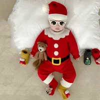 Baby Romper Clothes Winter Red Santa Claus Knitted Newborn Infant Boy Girl Long Sleeve Jumpsuits +Hat Infant Christmas Outfits