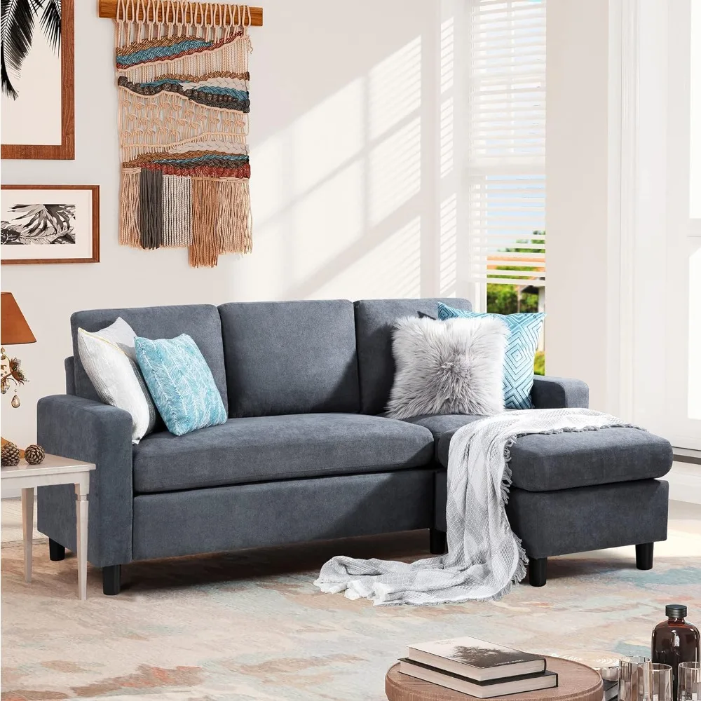 

Sofa, convertible segmented sofa, modern linen fabric L-shaped, 3-seater segmented sofa with flippable lounge chair