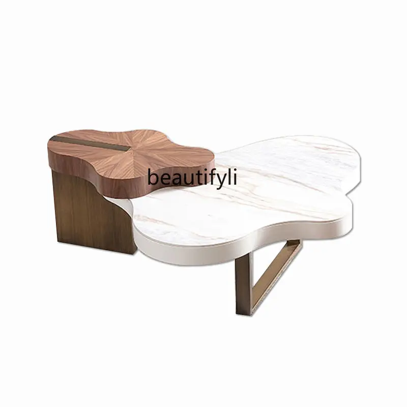 

Italian Cream Fengyunduo Tea Table Modern Minimalist Living Room Home Creative Solid Wood Shaped Tea Table