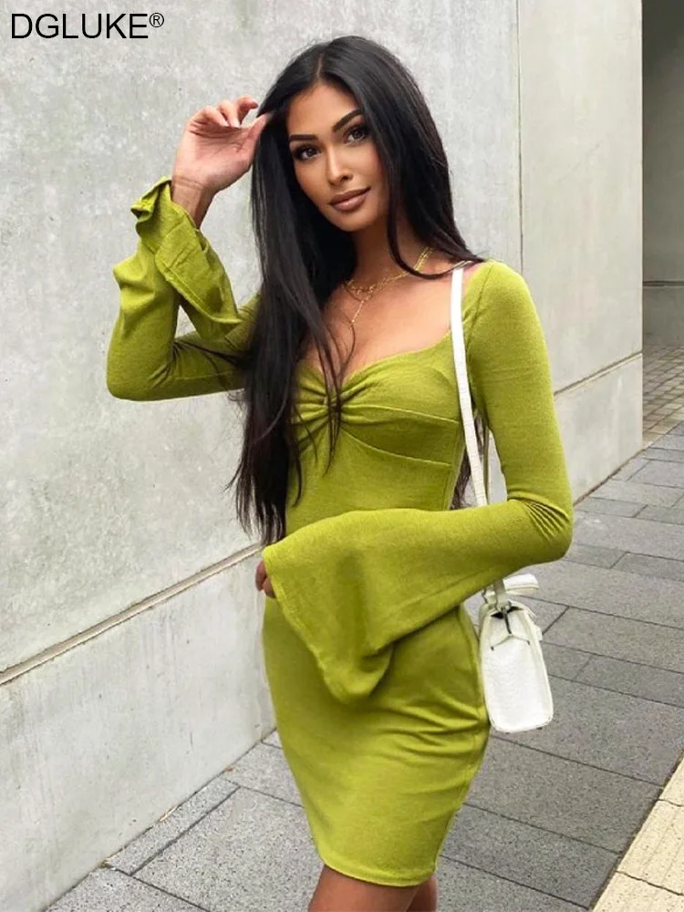 Lantern Sleeve Mesh Mini Dress Women 