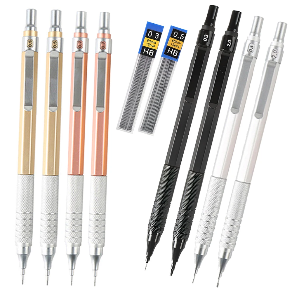 Japanese Mechanical Pencils 0.3 0.5 2mm Metal Automatic Pen Leads Drawing Sketch Office School Teacher Kids Girls Stationery 2B 4