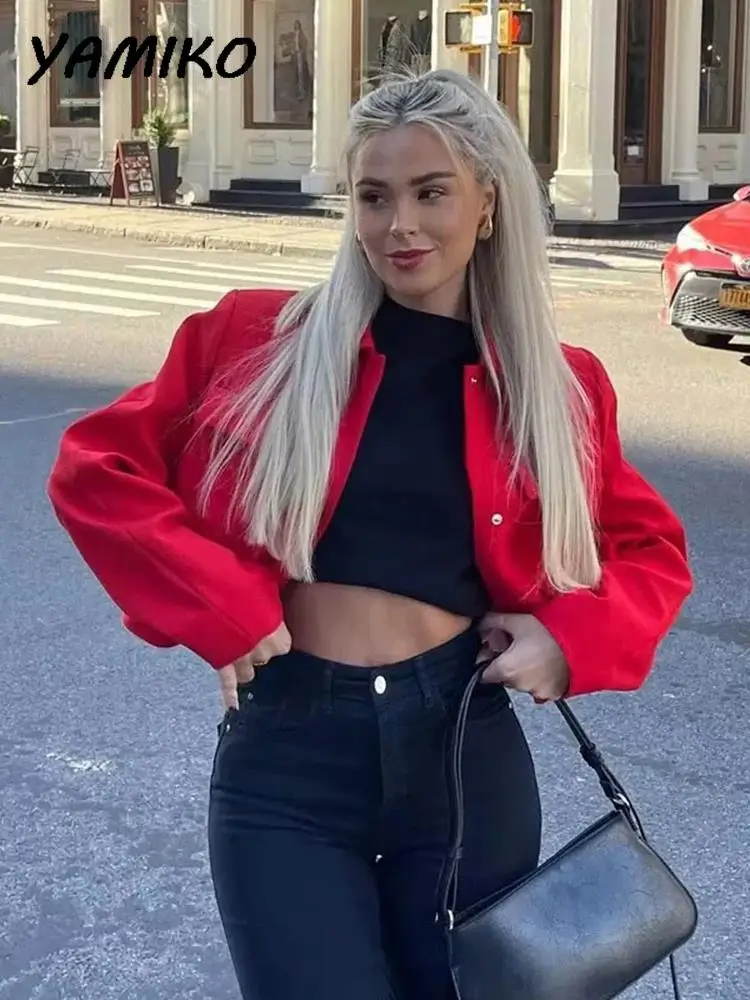 

Fashion Flap Decorated Jackets Female Turn-down Collar Long Sleeve With Snap Button Cropped Coats For Women Casual Office Jacket