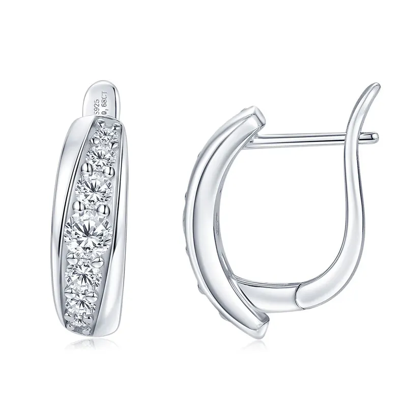 Ehhai GRA-zertifizierte runde Moissanit U-förmige Creolen für Damen, 925er Sterlingsilber Huggie-Ohrringe, Schmuckgeschenk, Pendientes – Detail 13