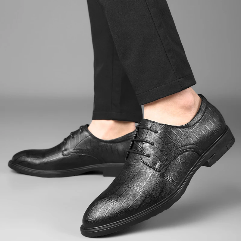 

Classic Man Office Business Dress Leather Flats Man Split Leather Wedding Shoes 2023 Man Low Top Cow Leather Shoes Rubber Sole