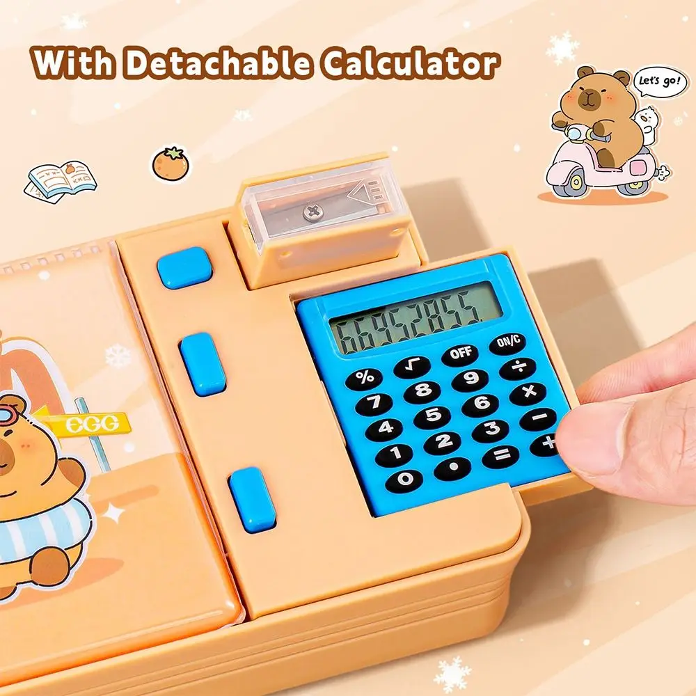 Multi-Functional Plastic Pencil Case with Fun Mechanism Design and Built-in Calculator & Sharpener