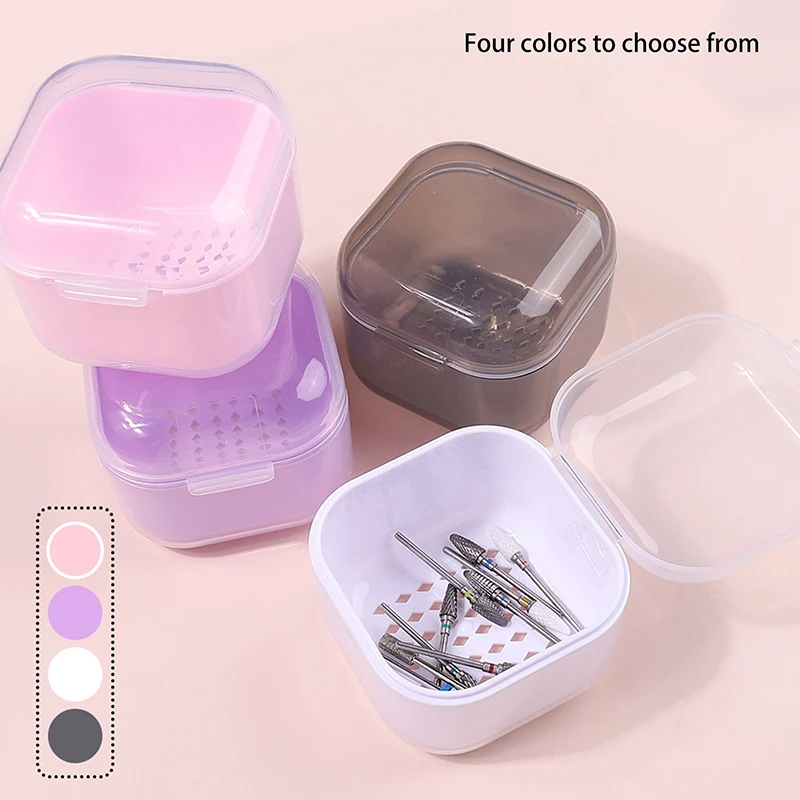 Square Nail Polishing Head Sterilization Box Cleaning Bowl Dental Brace Storage Box 4-Colors Soak Case Black/Pink/White/Purple