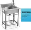 Utility Sink Free Standing Single Bowl Kitchen Sink with Cold and Hot Water Pipe Stainless for Laundry Room Bathroom Farmhouse 4