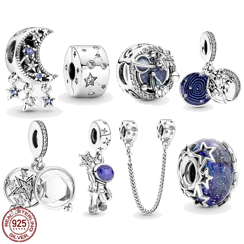 

New 925 Sterling Silver Fashion Exquisite Moon Dream Catcher Astronaut Charm Beads fit Original Pandora Bracelet DIY Jewelry