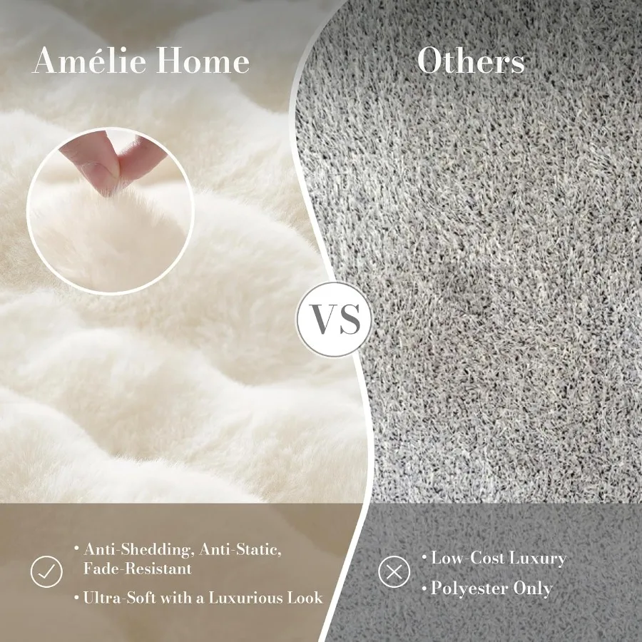 Faux Fur King Size Blanket Fuzzy Soft Plush Thick Bubble Blanket for Bed Sofa Bedroom Living Room 108 x 90 Inches Cream White I