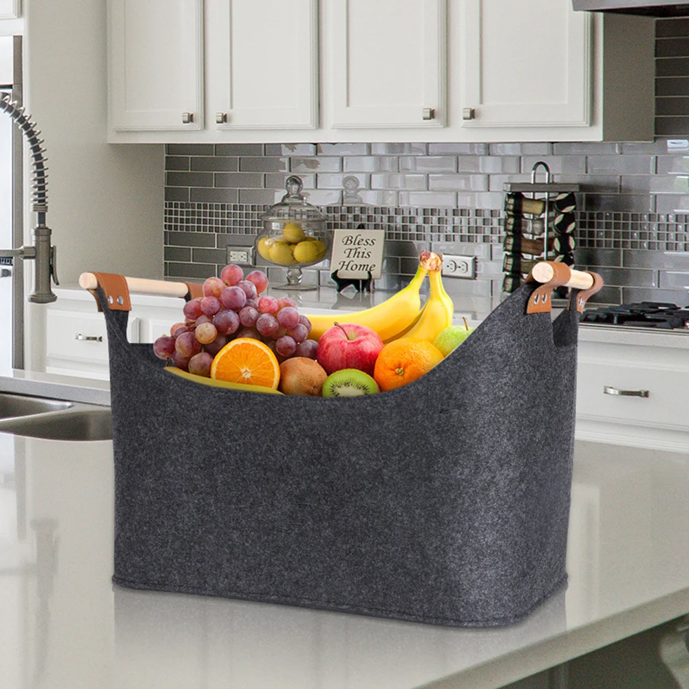 45 X 32 X 40 Cm 57 L Firewood Box Felt Basket with Wooden Handles Large Capacity Foldable Wood Basket for Fireplace & Wood Stove 2
