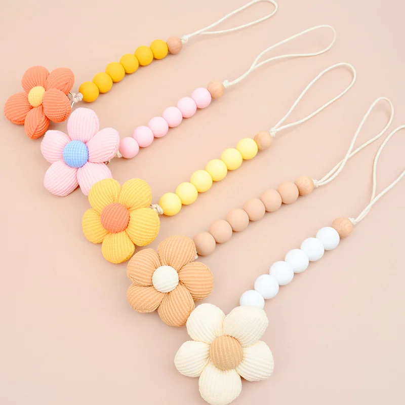 

Flower Baby Silicone Bead Pacifier Clip Chain Newborn Dummy Nipple Holder Clips BPA Free Teething Toys Soother Pendant Holder