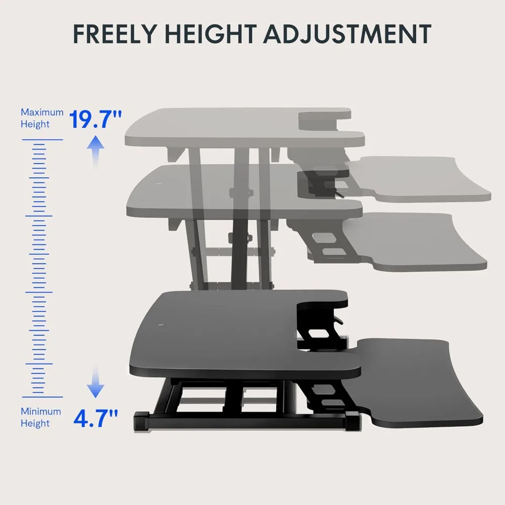 35in Standing Desk Converter Height Adjustable Sit to Stand up Desk Riser Computer Workstation with Keyboard Tray Wide 2-Tier D