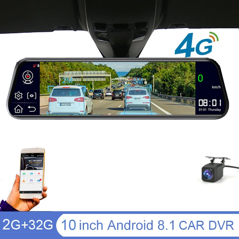 

10" Android 8.1 WIFI GPS Navigation 4G Dash Cam 1080P Rear view camera Auto Recorder ADAS Car DVR 24-hour monitoring black box