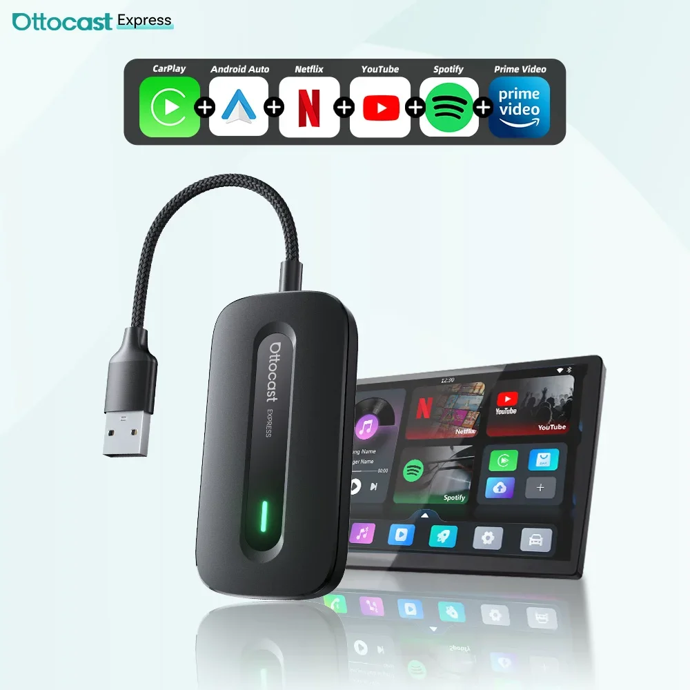 Ottocast Play2Video Pro Ai Box Wireless CarPlay Android Auto Adapter Built in Youtube Netflix IPTV for Car with Wired Carplay