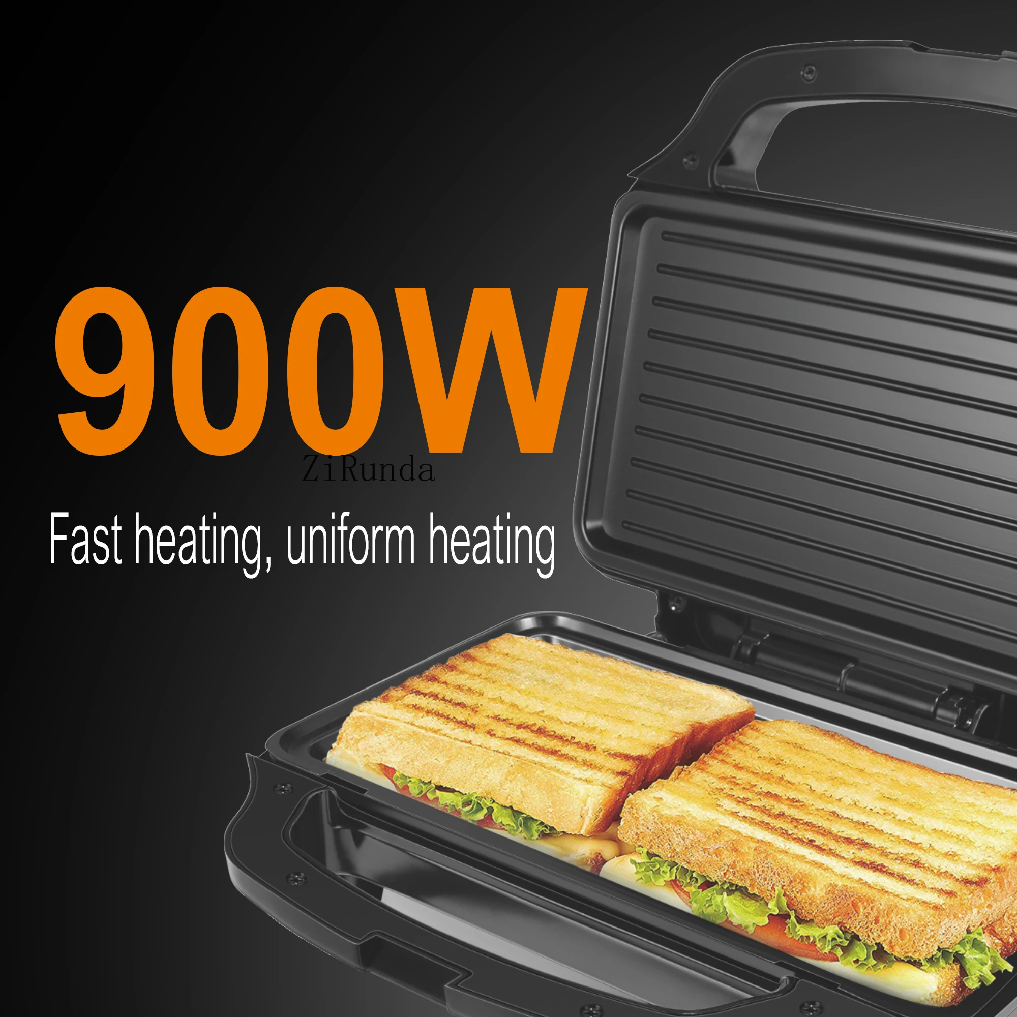 -Electric grill plate for sandwich maker, non-stick aluminum pan, 900W 6