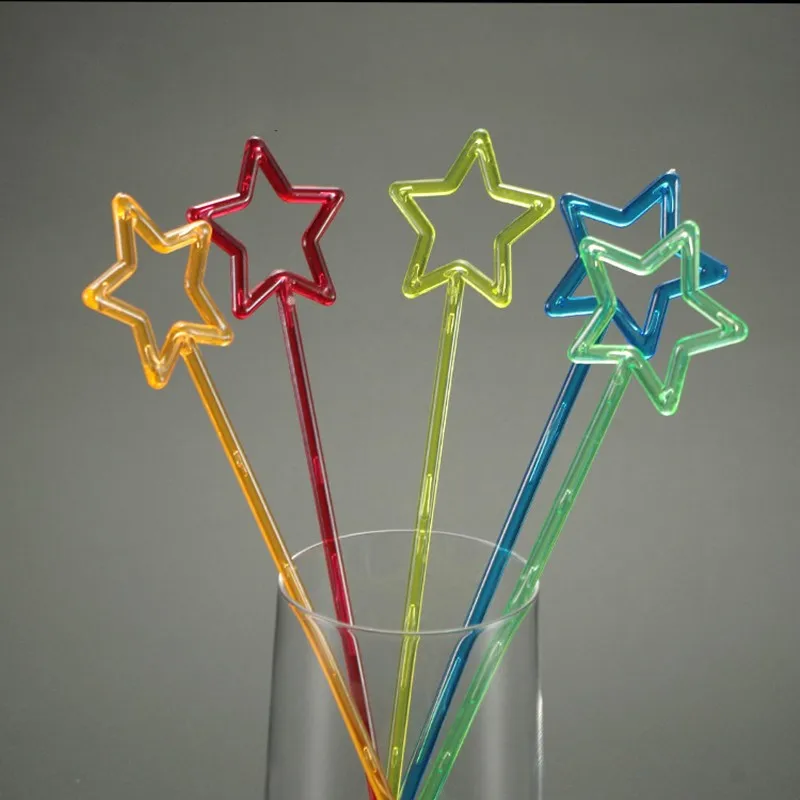 Bar Barware Tools Hollow Out Star Color Transparent PS Plastic Disposable Mixing Cocktail Picks Stirring Stick 30 PC 25cm cocktail skewers disposable skewers