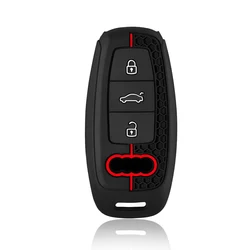 Premium Silicone Smart Key Case Cover - Auto Styling Protection Shell Holder Accessories (Red Line)