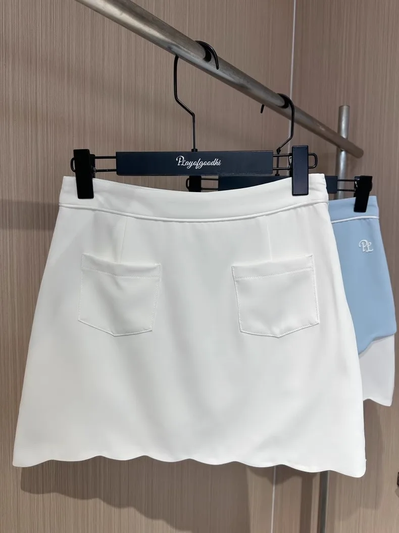 New sporty clothes suit woman petal collar short sleeve shirt summer slim-fit t-shirt ladies golf skirt with inner shorts