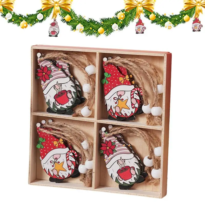 

Santa Claus Ornaments Wooden Santa Claus Pendant Gnomes Gift Box Party Favors Christmas Theme Pendant Christmas Tree Decor Kids