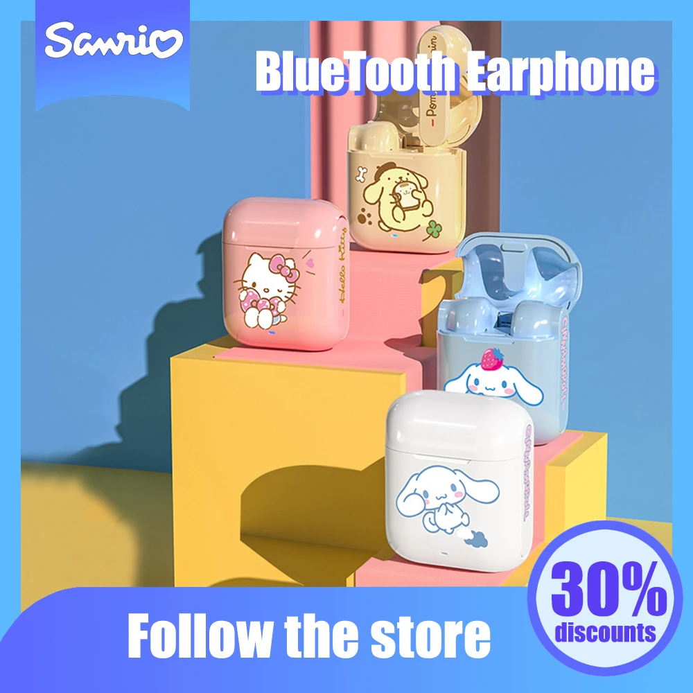 

Kawaii Sanrio Anime Bluetooth Headset Cute Hello Kitty Pompompurin Cinnamoroll Wireless Earphone Originality Children Gifts