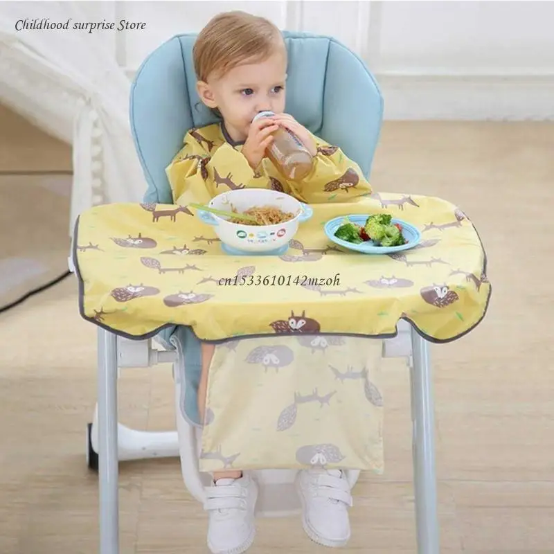 

Newborn Long Sleeve Bib Coverall with Table Cloth Cover Dining Chair Gown Saliva Towel Burp Apron Food Feeding Dropship
