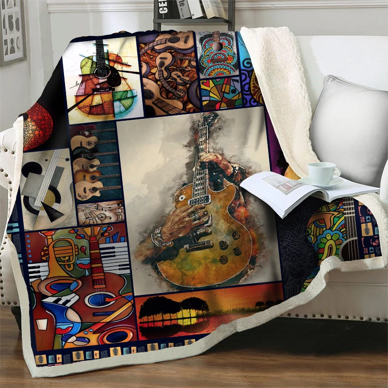 

Creative Guitar 3D Sherpa Throw Blanket Soft Bedspreads Plush Sofa Nap Blankets for Kids Travel Picnic Quilt Cover Home textiles