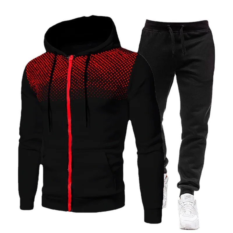 Negro - Conjunto Deportivo con Cremallera de 2 Piezas para Hombre