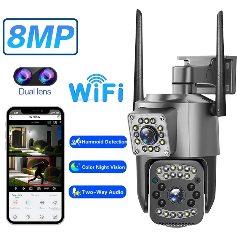 야외 Ai 자동 추적 야간 투시경 감시 모니터, 듀얼 스크린 듀얼 렌즈, 4X 디지털 줌 IP 카메라, 8MP 4K 와이파이 카메라 Best5 야외 Ai 자동 추적 야간 투시경 감시 모니터, 듀얼 스크린 듀얼 렌즈, 4X 디지털 줌 IP 카메라, 8MP 4K 와이파이 카메라 Best5