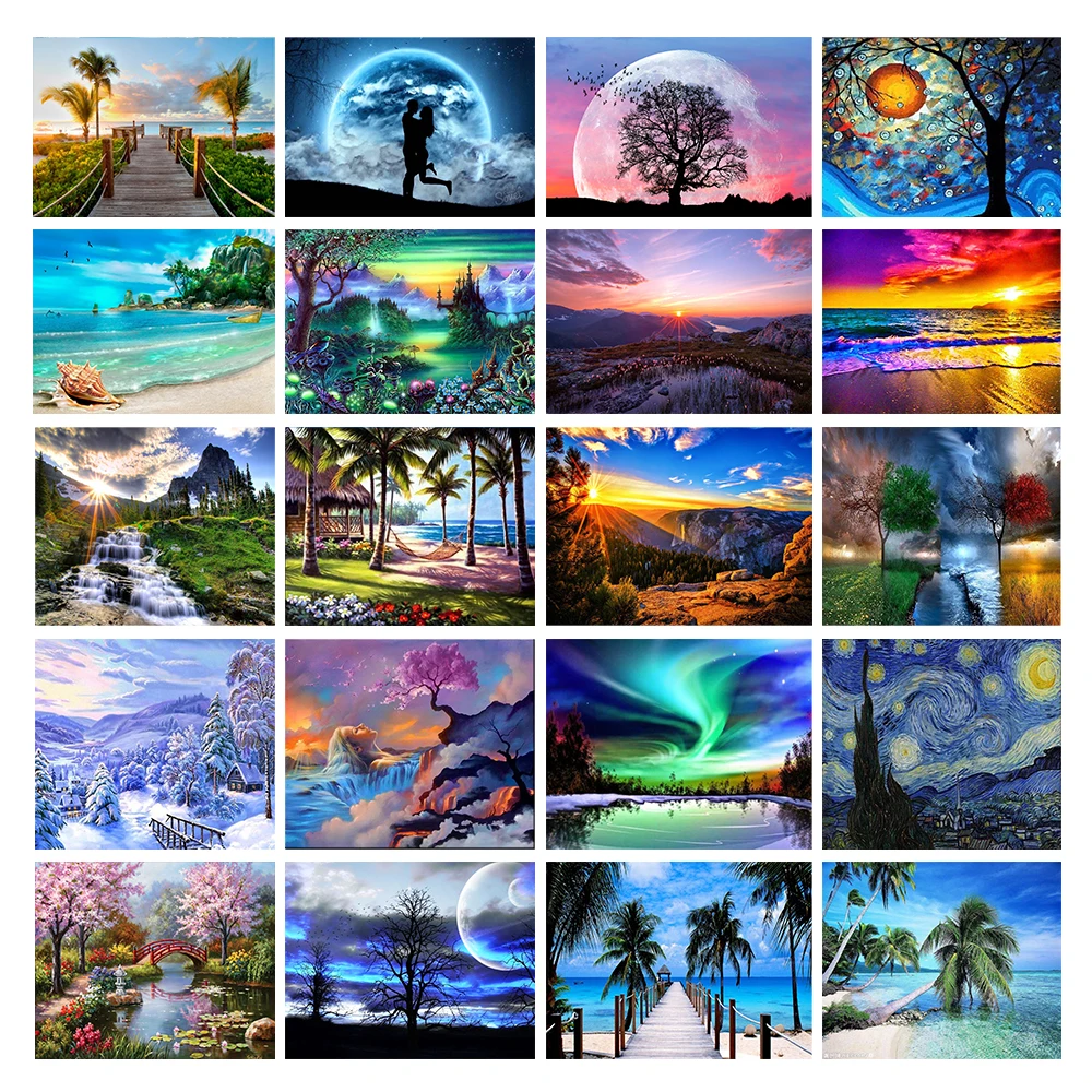 DIY 5D Diamond Painting Round Scenery Cross Stitch Kit Embroidery Coconut Tree Picture Mosaic Art Rhinestone Decoration Gift | Дом и сад