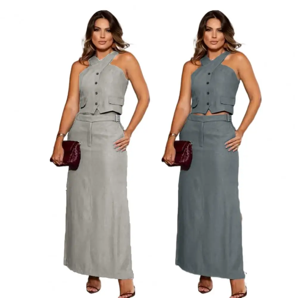 3WAY CUT TOPS&DOT HALTERNECK SET グレー S7564d3d366a44761911c292ac60c6