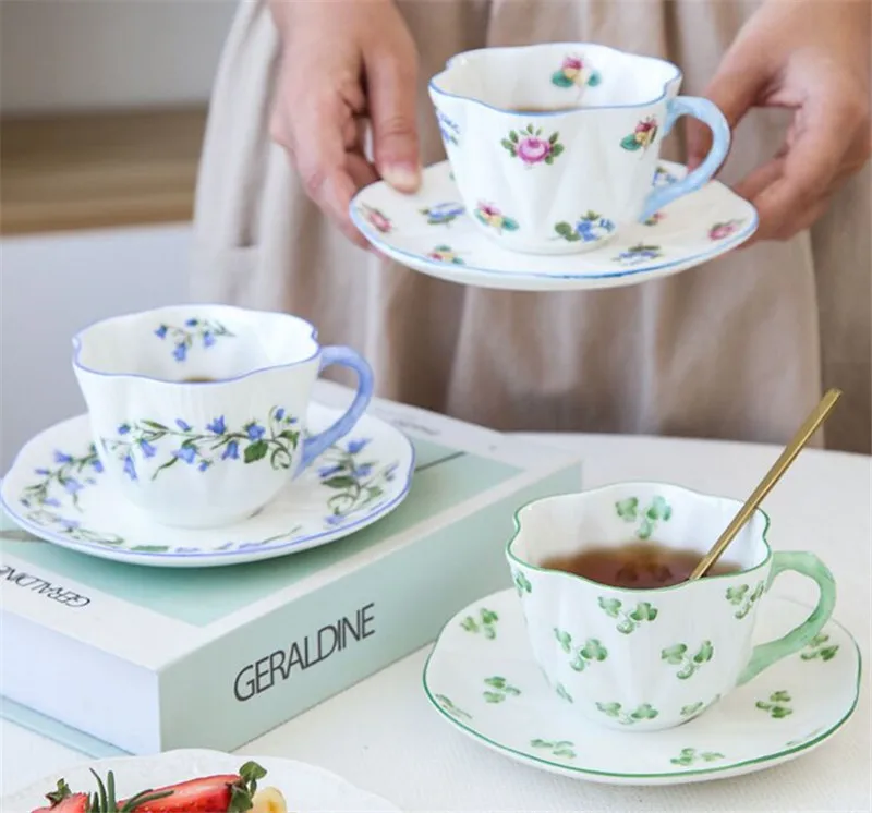 Description Picture 6 of itemCeramic Coffee Cup & Saucer Bone China Porcelain Tea Milk Mugs Kitchenware Flower Finished Birthday Presents Wedding Gifts New