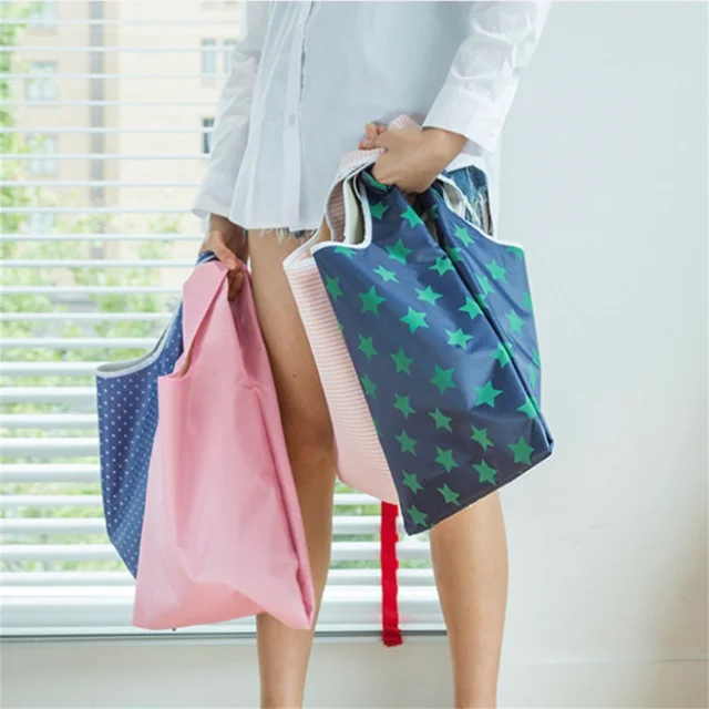 Újrafelhasználható Bevásárló Táska Összecsukható Újrahasznosítási Élelmiszerbolt Szupermarket Nők Zseb Kézitáska Nagy Tárolószervező Új - Image 5