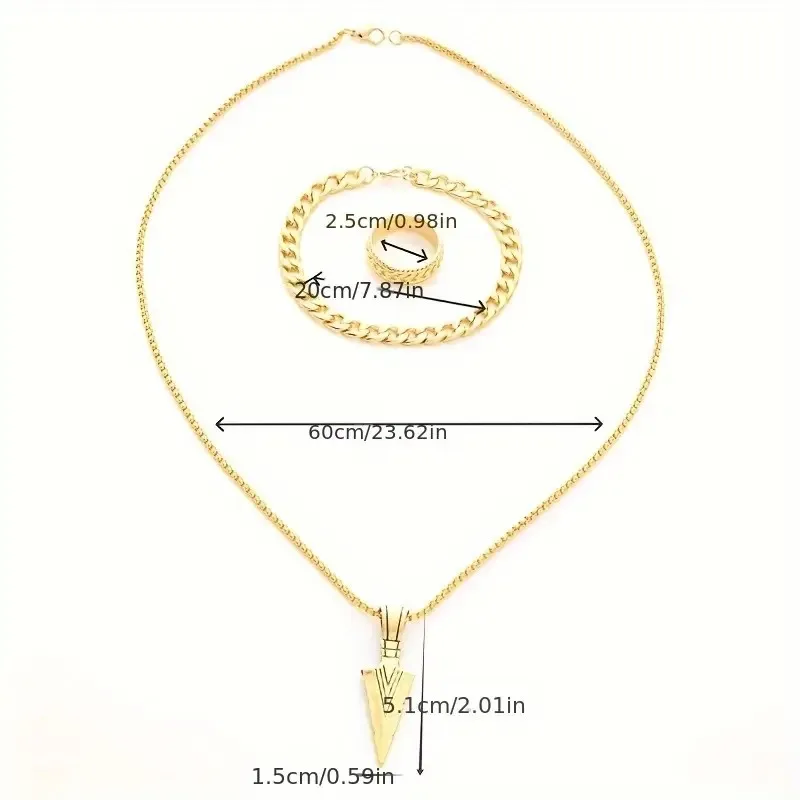 3pcs Set Arrow Jewelry Set Punk Hip Hop Chain Bracelet Ring Necklace for Women Men Cool Style Party Jewelry Gifts