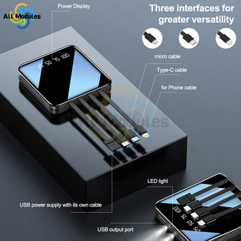 Custodia per caricabatterie scatola portatile per banca di alimentazione fai-da-te con Display LCD luce a Led 4 cavo di ricarica per Iphone cellulare Android