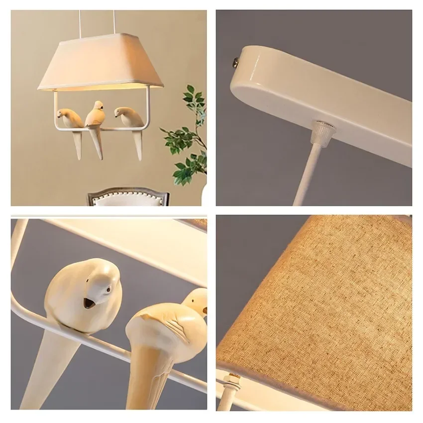 Nordic Style Three-headed Birds Lamp Restaurant Bedroom Personalized Children Room Modern Simple Resin Linen Fabric Bird Lamps