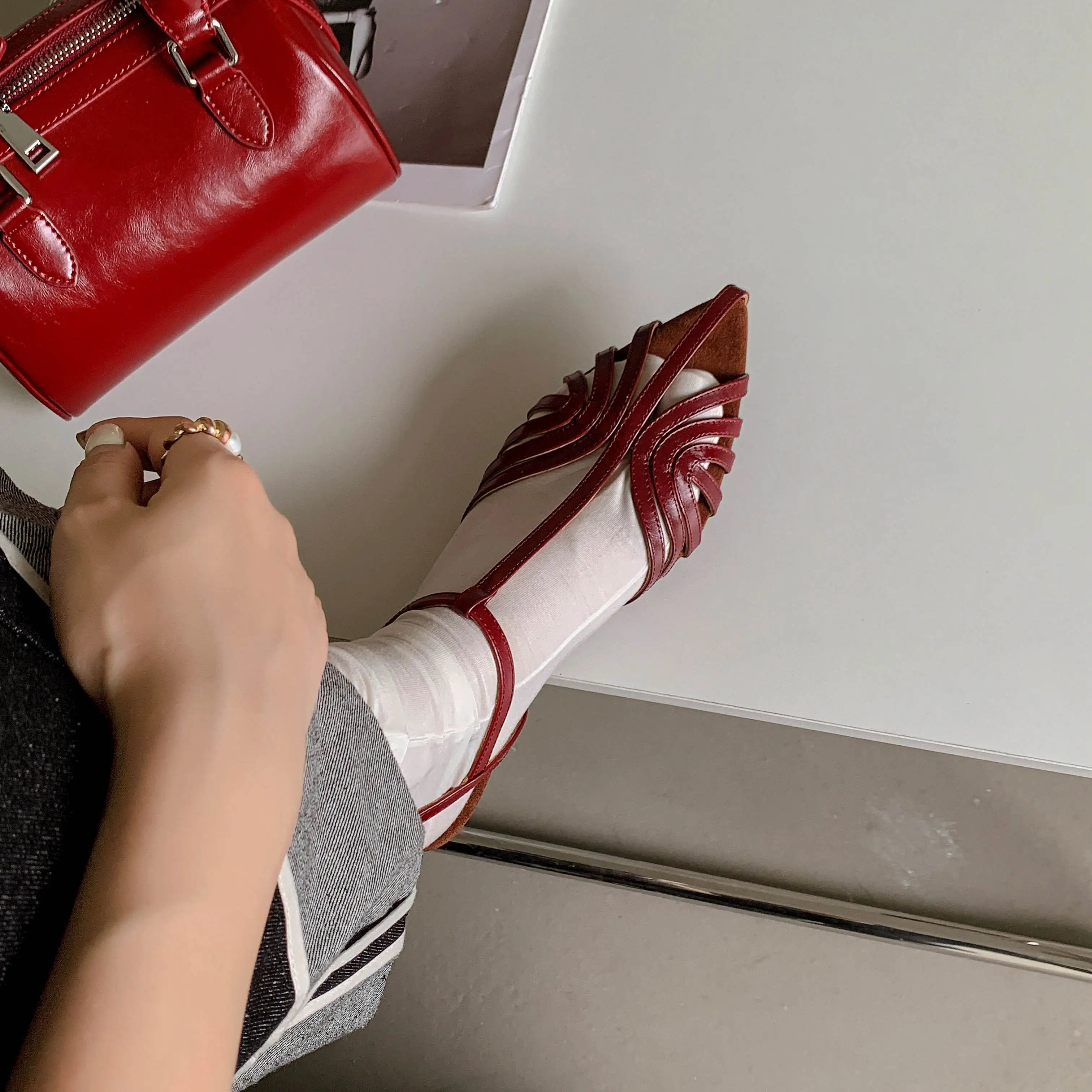 Women Slingback Sandals Cow Leather Stiletto Heels Concise Summer Casual Elegant Party