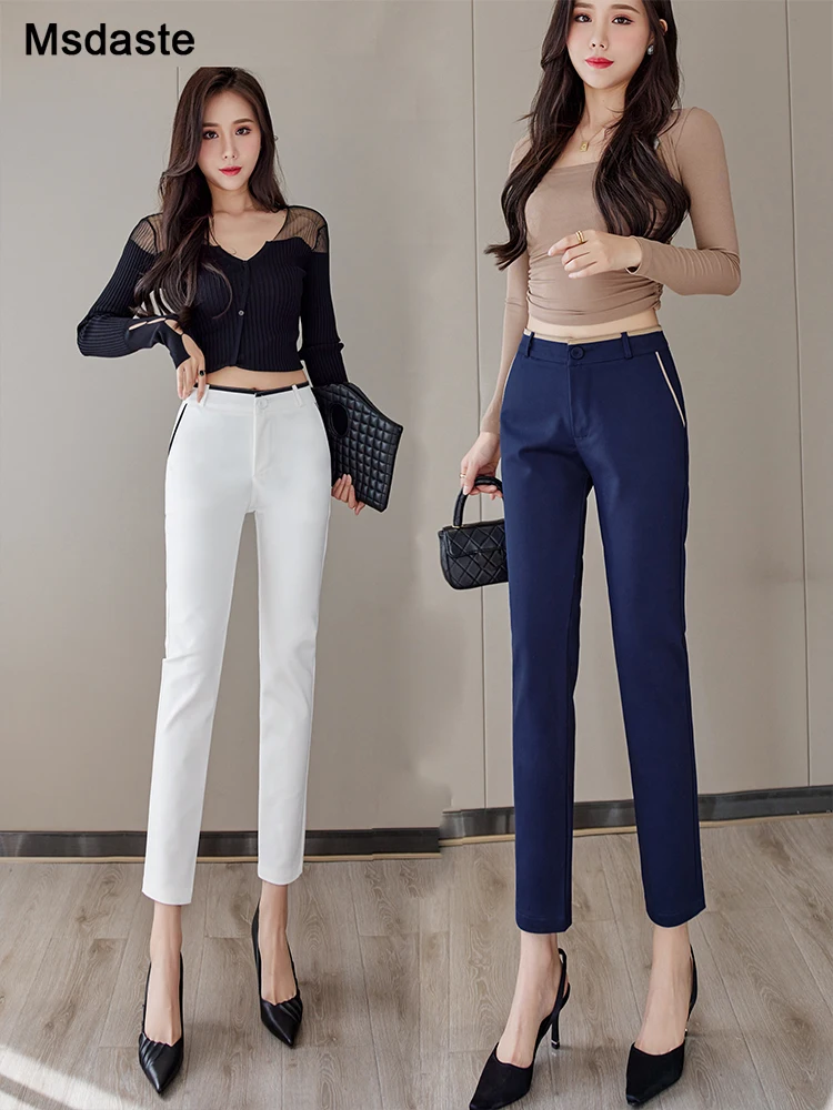 

Pencil Pants for Women High Waist Casual Workwear Pantalones Mujer Elastic Ankle-Length Lady Trousers Dress Pencil Pants Woman
