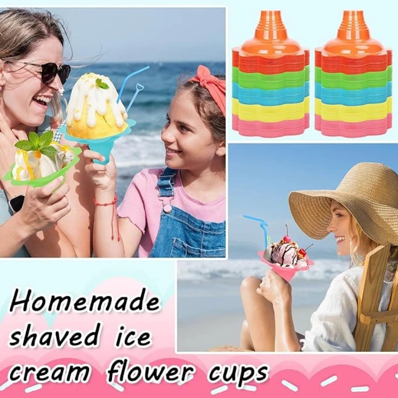 100 Pcs Snow Cone Disposable Yogurt Cup Ice Cream Water Cups Dessert Containers Iced Food Bowl Shaved