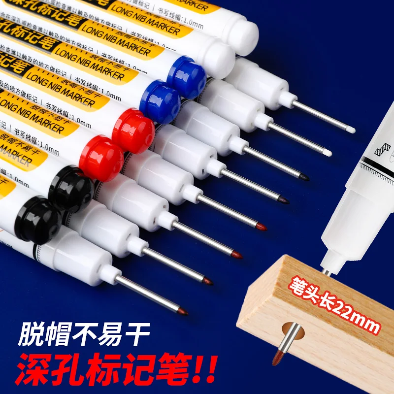 Permanent Marker Pen Marker Pens Permanent Markers Paint Marker Pen Markers Pen Long Nib Markers 3Pcs 22mm Deep Hole Long Nib Head Marker White Black For Metal Perforating Pen Waterproof Woodworking Decoration Multi-Purpose