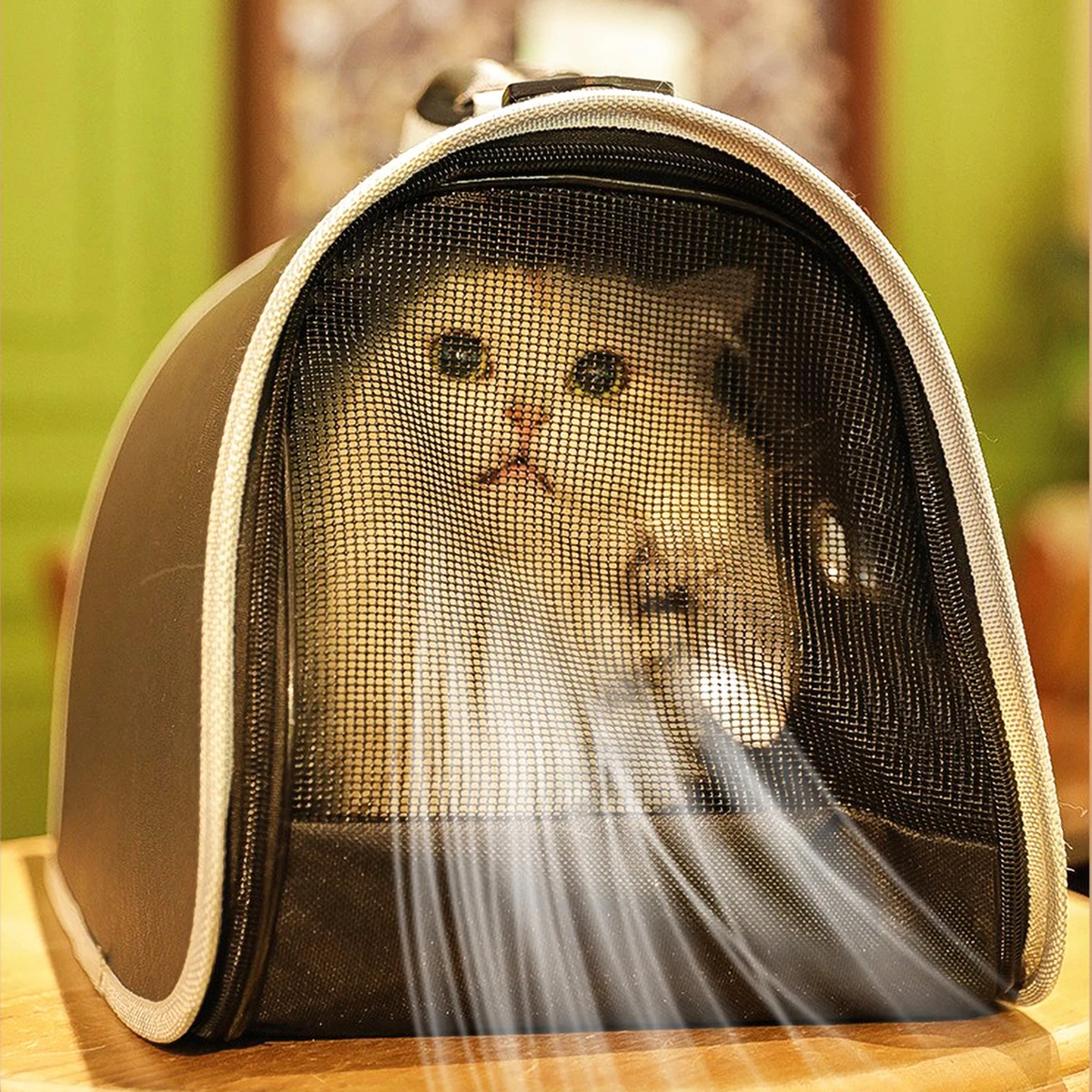 Breathable PU Leather Pet Carrier-3-Side Mesh, Panoramic View, Foldable, Ideal for Travel